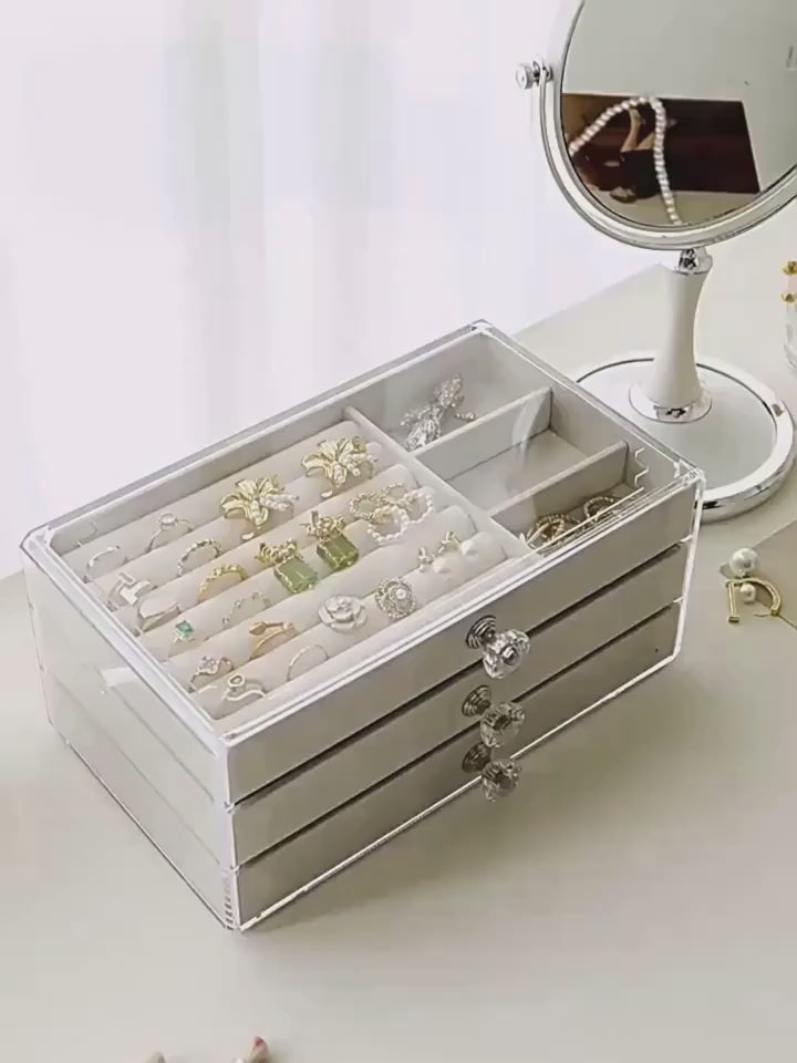 Joyero elegante 3 niveles con tapa transparente